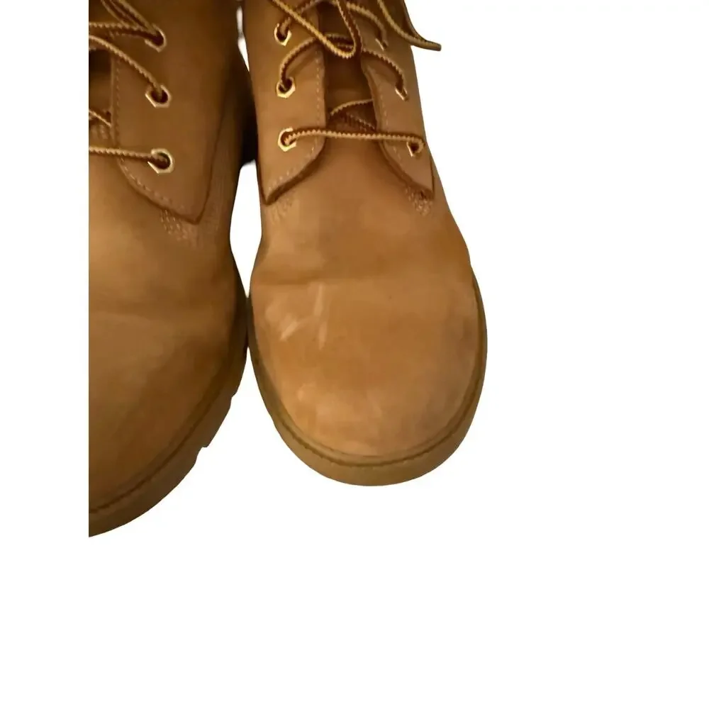 Timberland Boots Teen Boys Size 7 Wheat Tan Leather Lace Up 6 Inch Boots EUC
